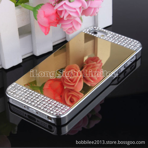 New Design Mirror With Metal Crystal Diamond  Case For iPhone 5/5S